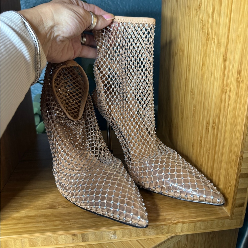 Vince Camuto Mesh Stiletto Heels in Tan